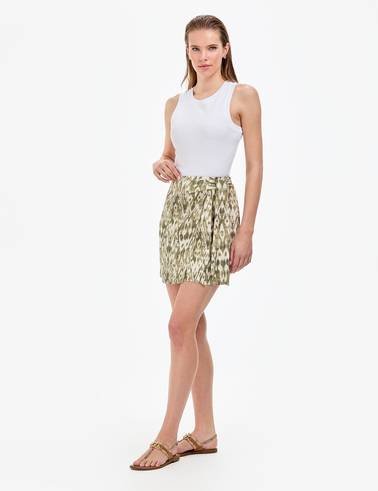 Haki Slim Fit Keten Dokuma Etek