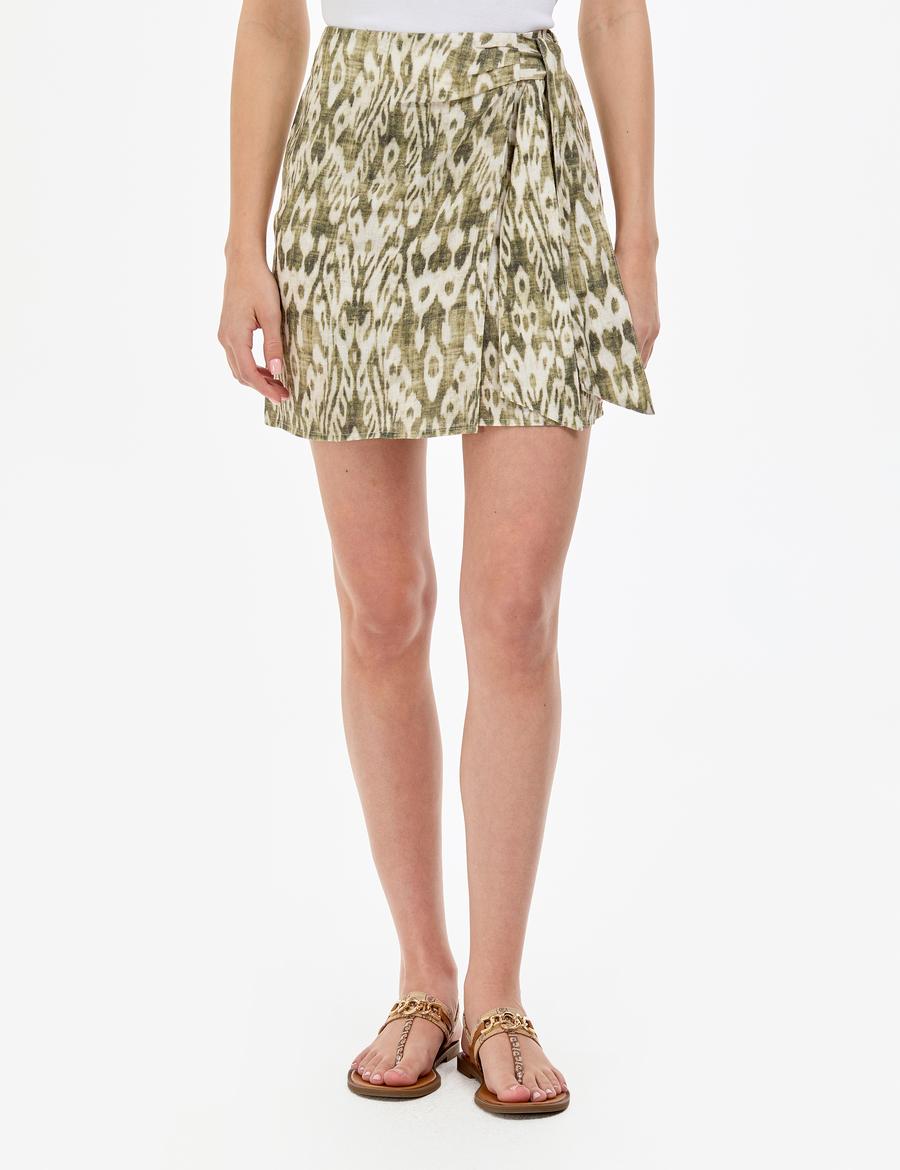 Haki Slim Fit Keten Dokuma Etek