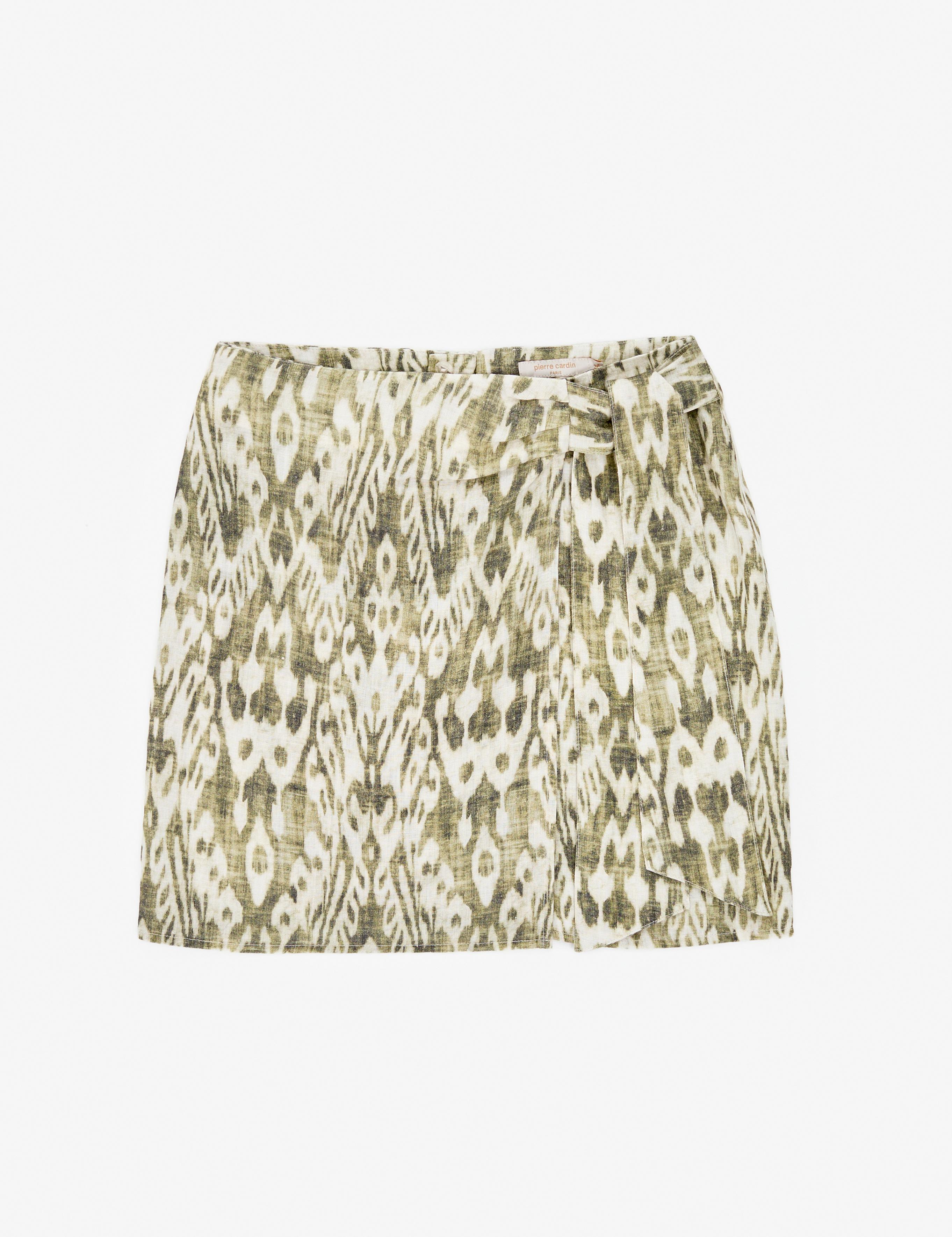 Haki Slim Fit Keten Dokuma Etek