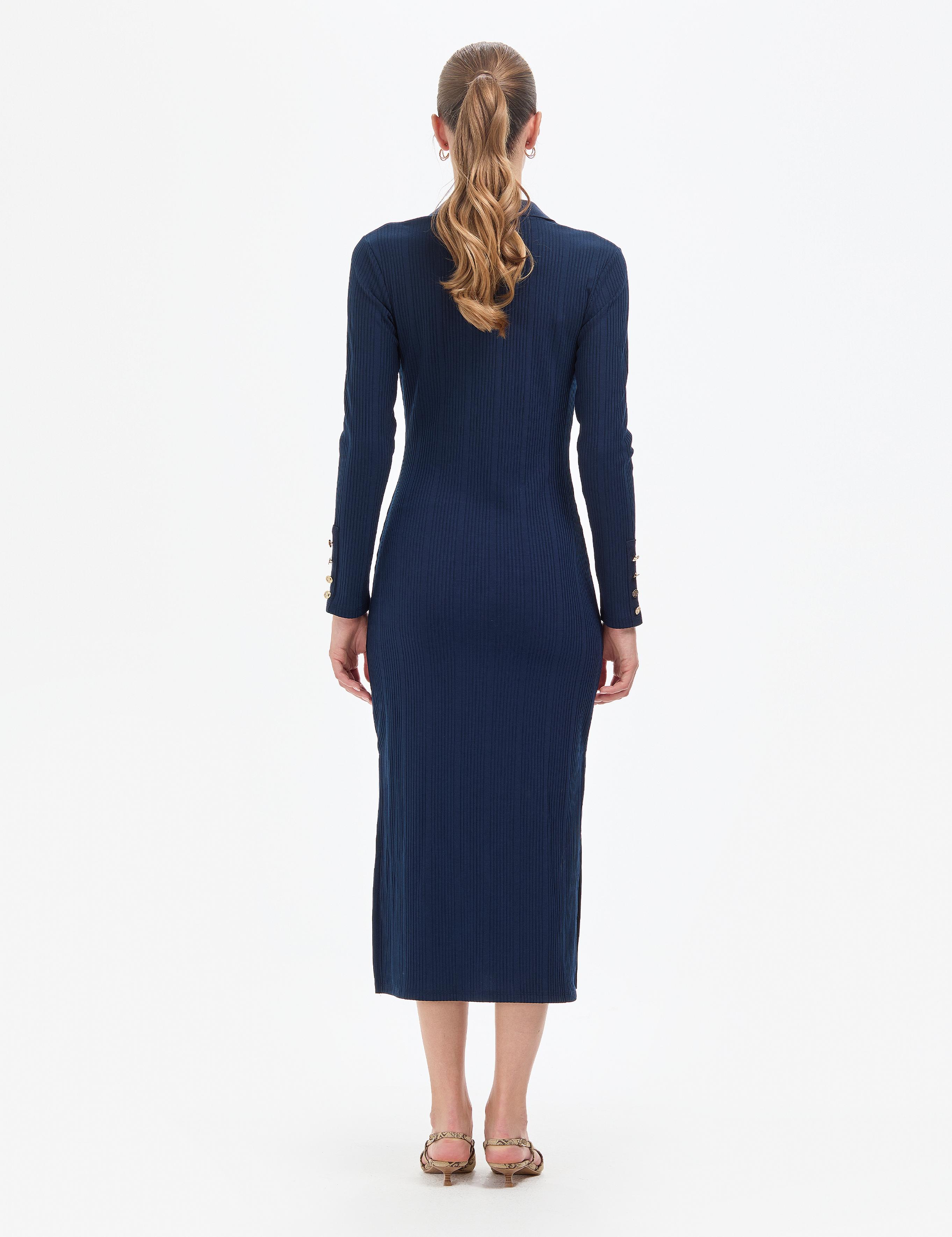 Lacivert Slim Fit Örme Elbise