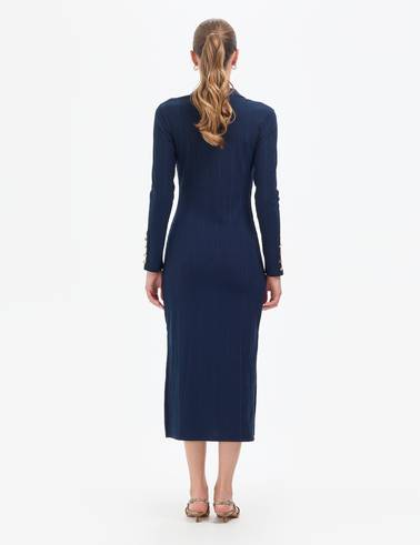 Lacivert Slim Fit Örme Elbise