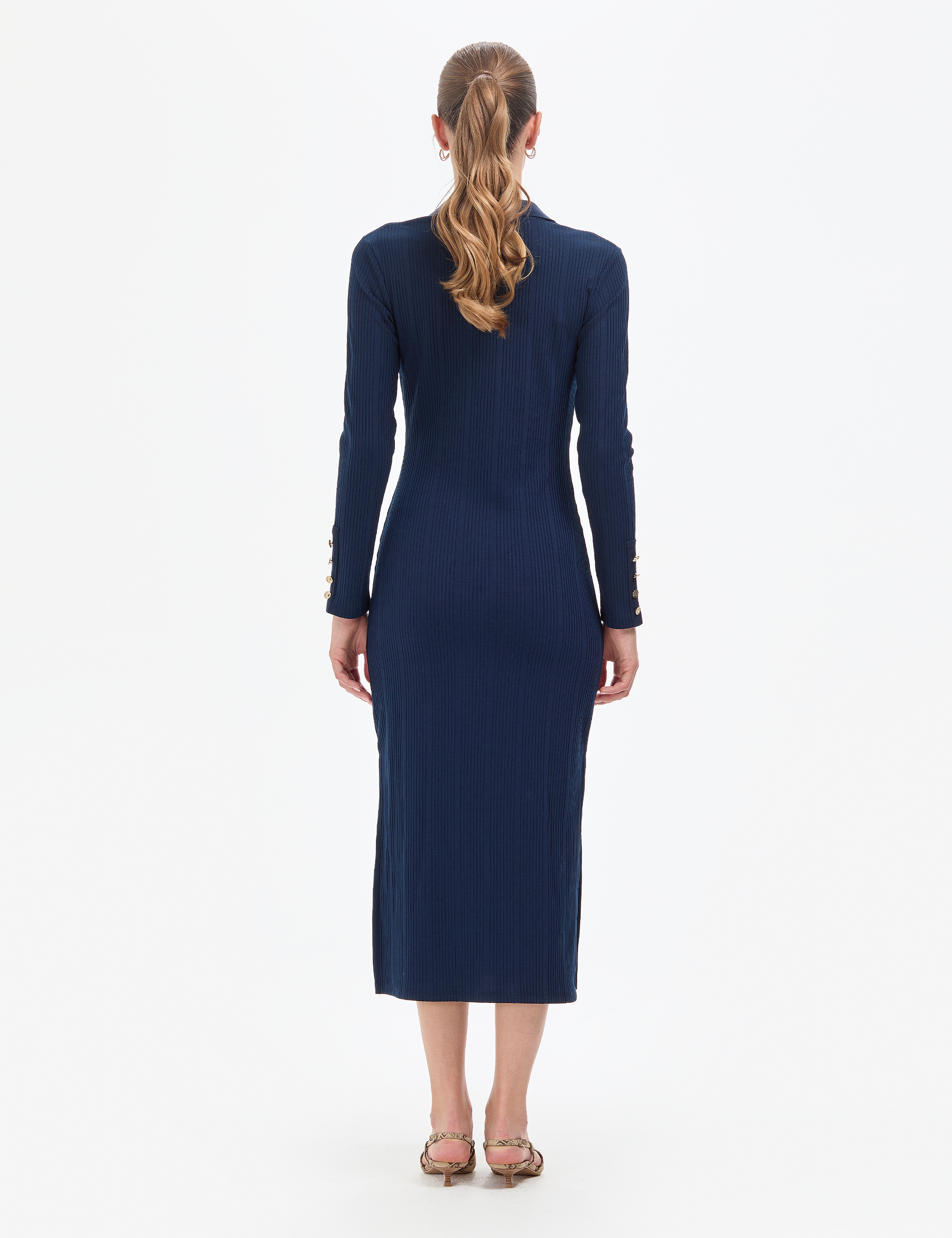 Lacivert Slim Fit Örme Elbise
