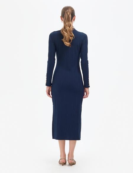 Lacivert Slim Fit Örme Elbise - 50296427014