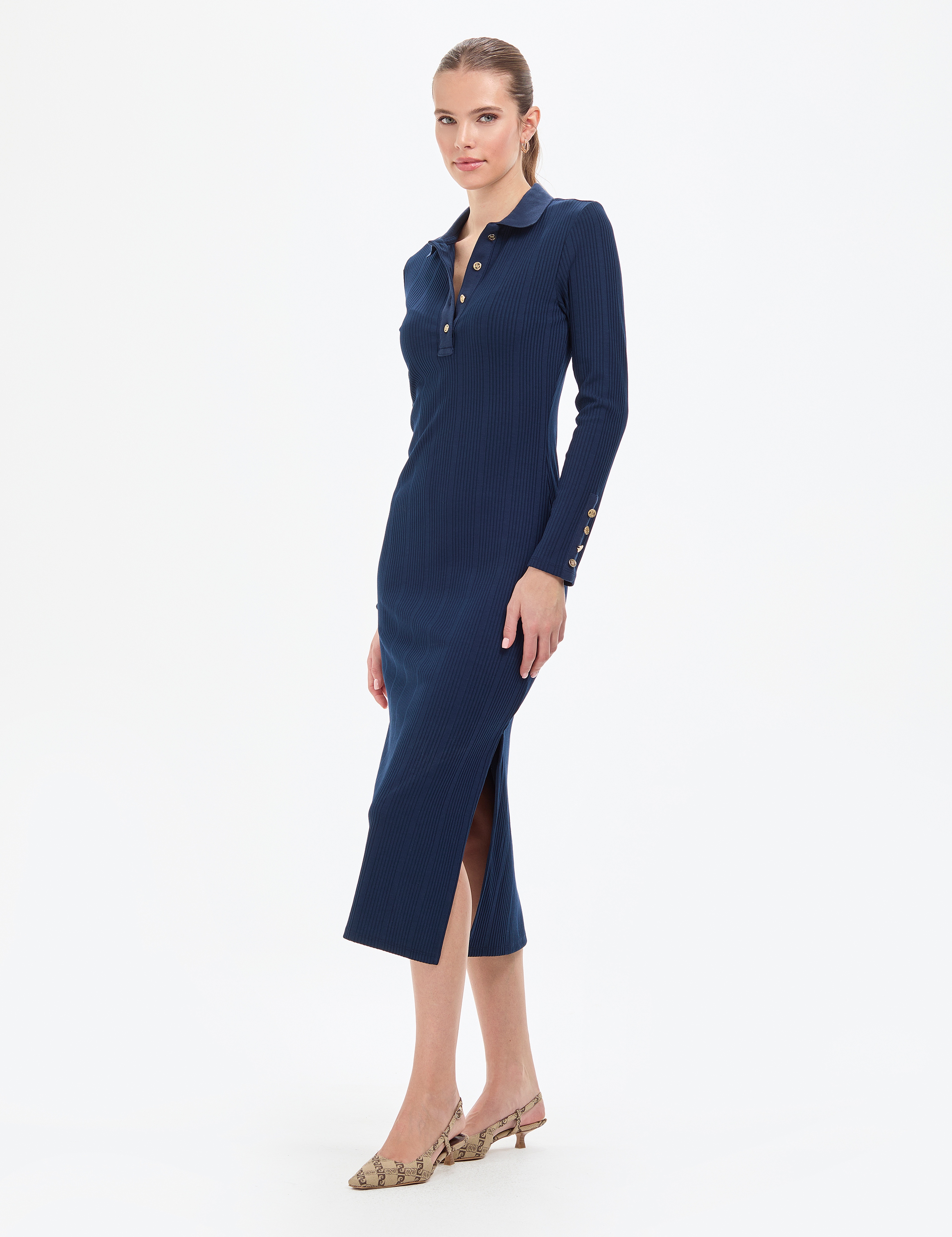 Lacivert Slim Fit Örme Elbise - Image 3