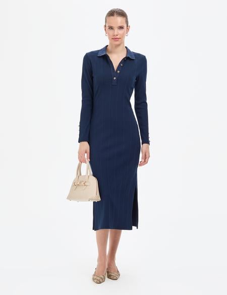 Lacivert Slim Fit Örme Elbise - 50296427014
