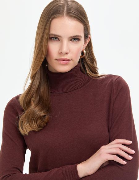 Kahverengi Slim Fit Basic Kazak - 50315747077