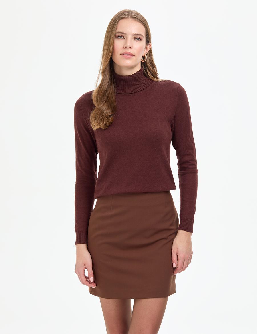 Kahverengi Slim Fit Basic Kazak