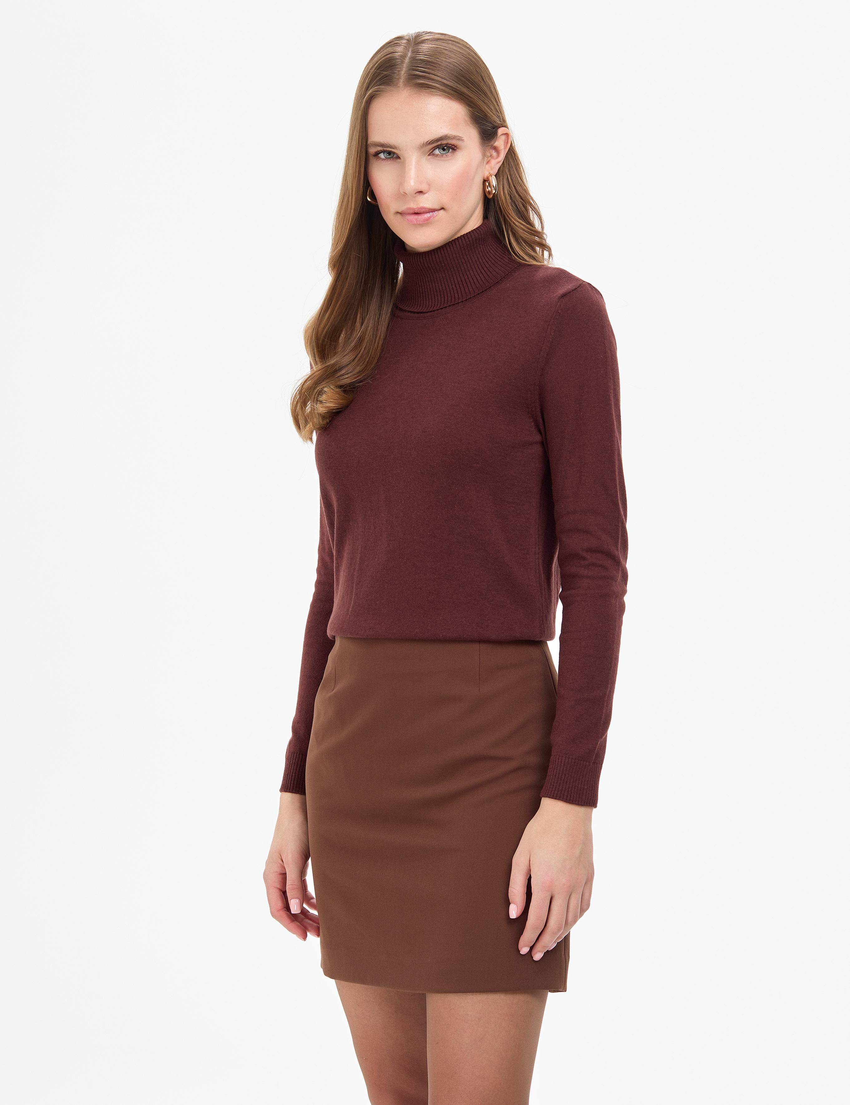 Kahverengi Slim Fit Basic Kazak