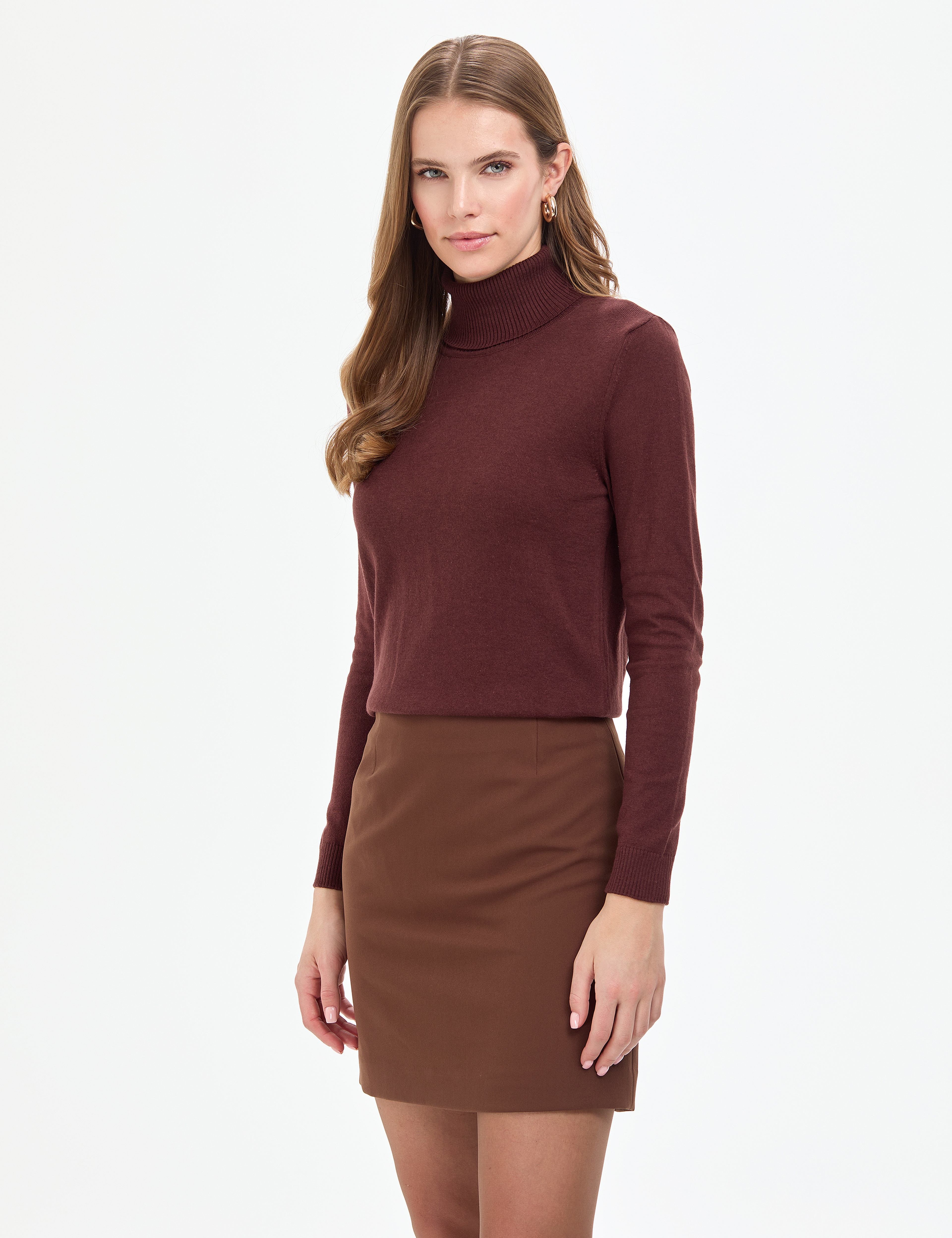 Kahverengi Slim Fit Basic Kazak - Image 3