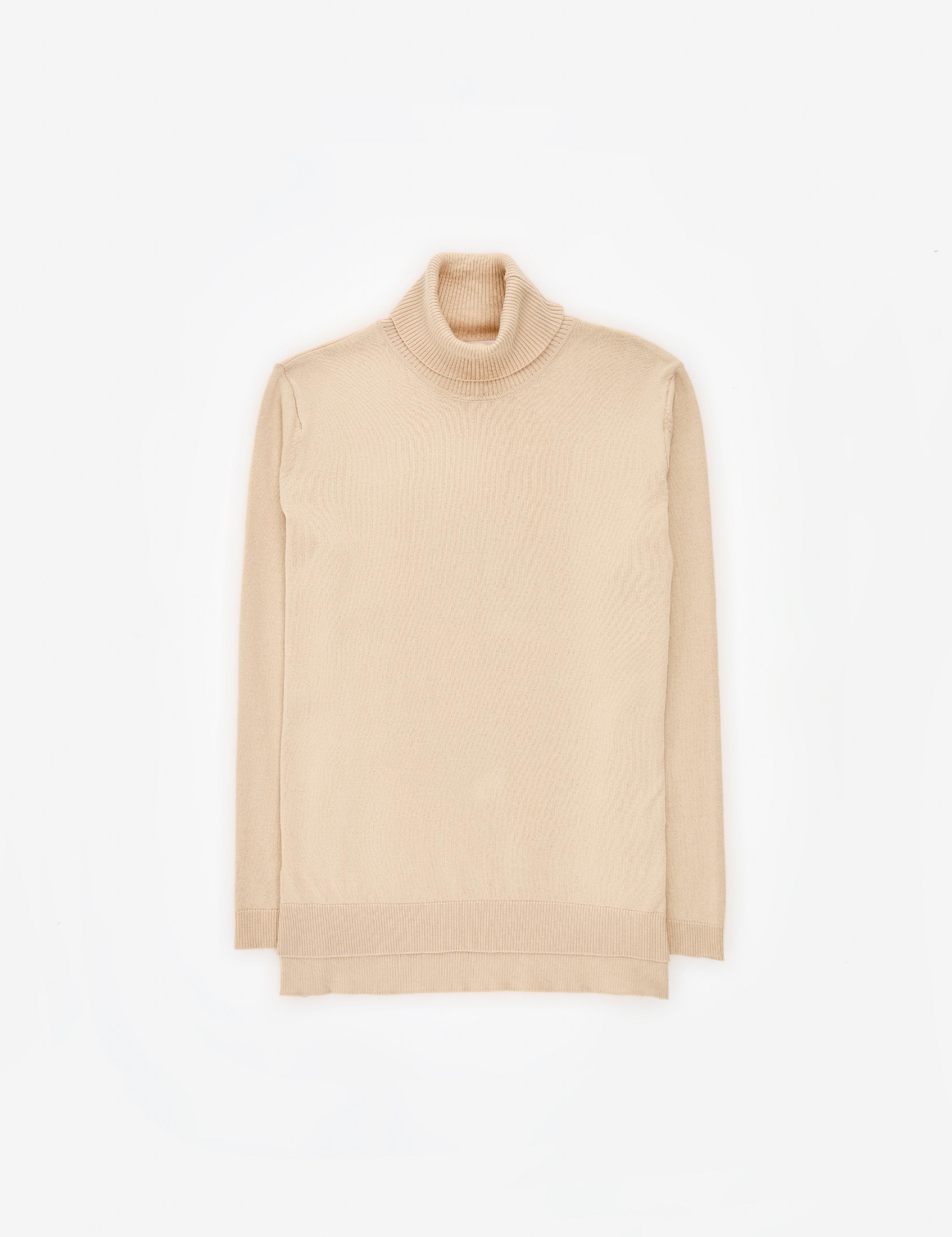 Bej Comfort Fit Tam Balıkçı Yaka Basic Kazak