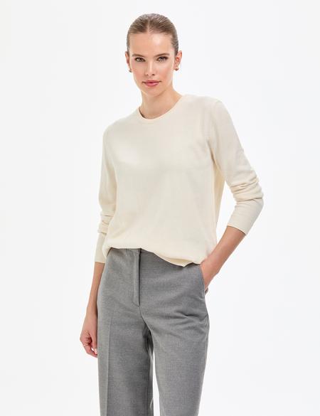 Ekru Comfort Fit Bisiklet Yaka Basic Kazak - 50316393005