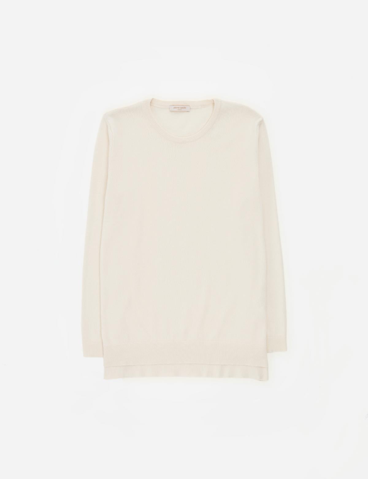 Ekru Comfort Fit Bisiklet Yaka Basic Kazak - 50316393005