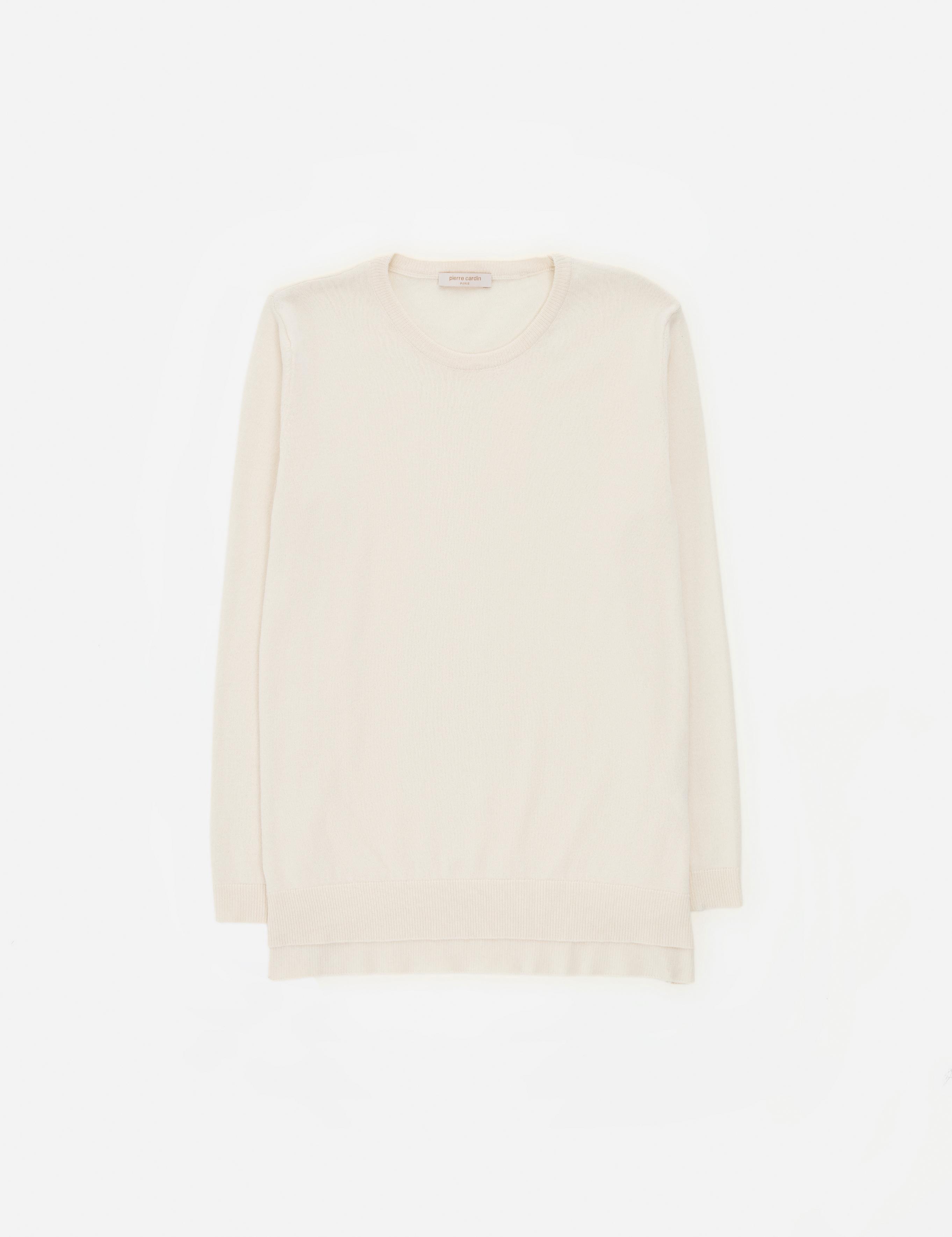 Ekru Comfort Fit Bisiklet Yaka Basic Kazak