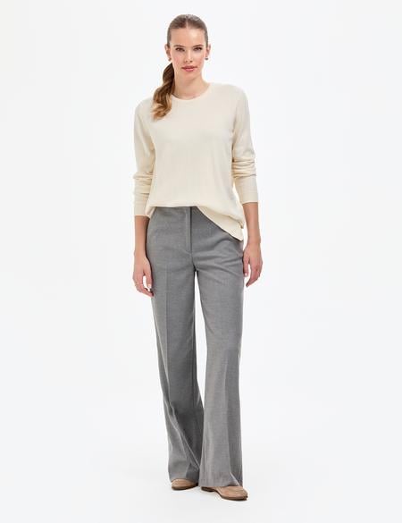 Ekru Comfort Fit Bisiklet Yaka Basic Kazak - 50316393005