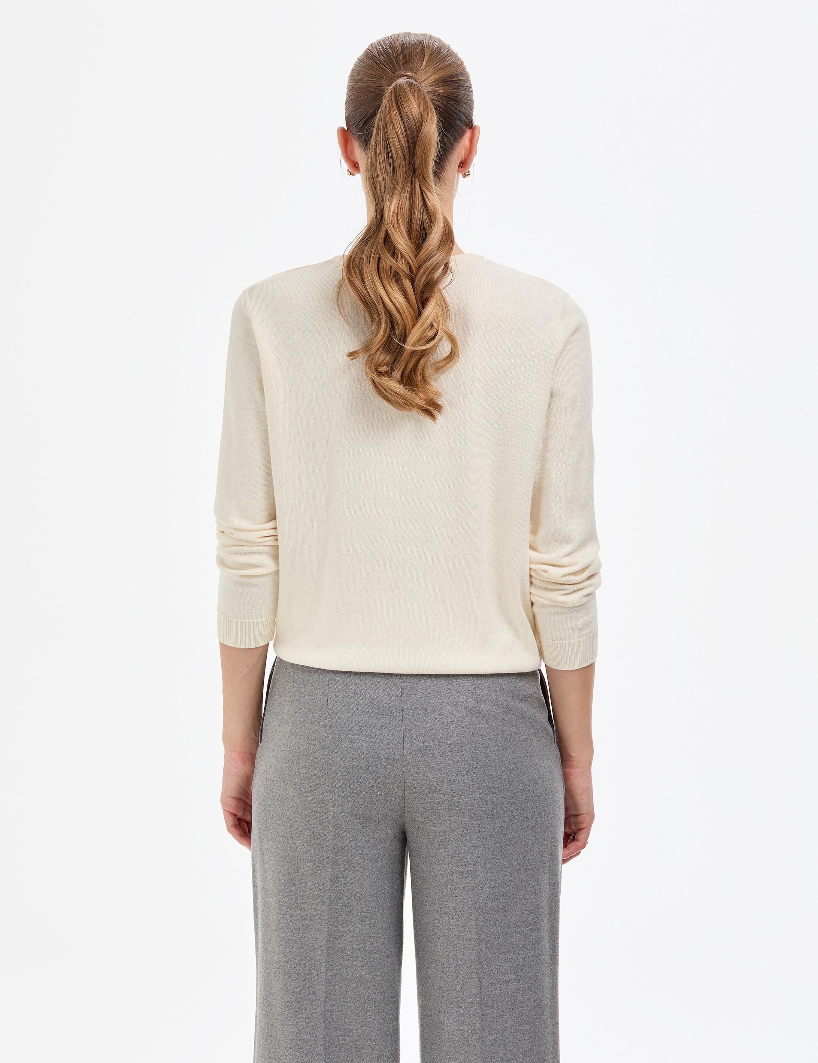 Ekru Comfort Fit Bisiklet Yaka Basic Kazak