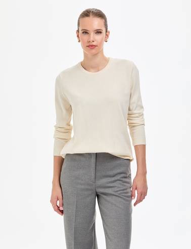 Ekru Comfort Fit Bisiklet Yaka Basic Kazak