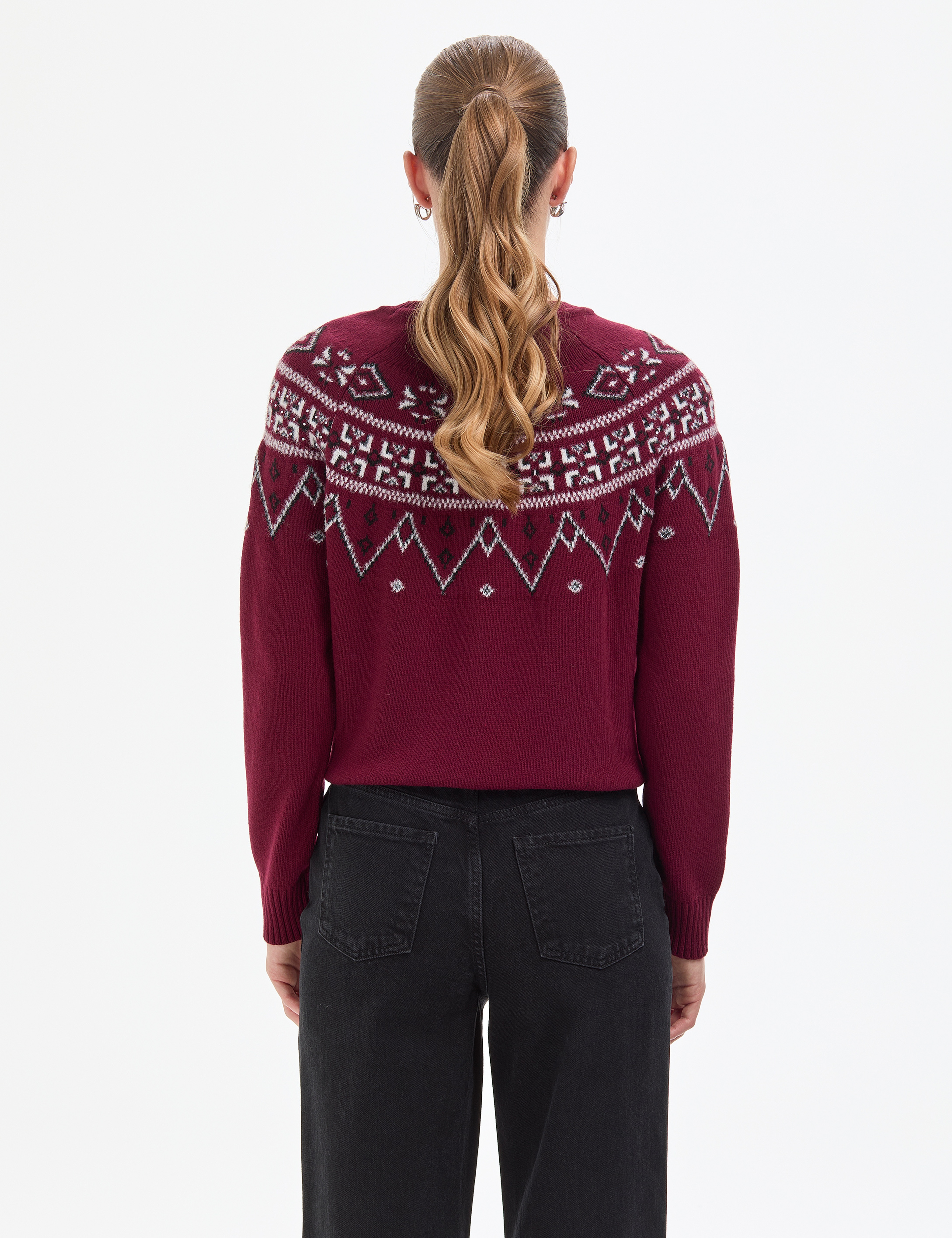 Vişne Slim Fit Yün Karışımlı Kazak
