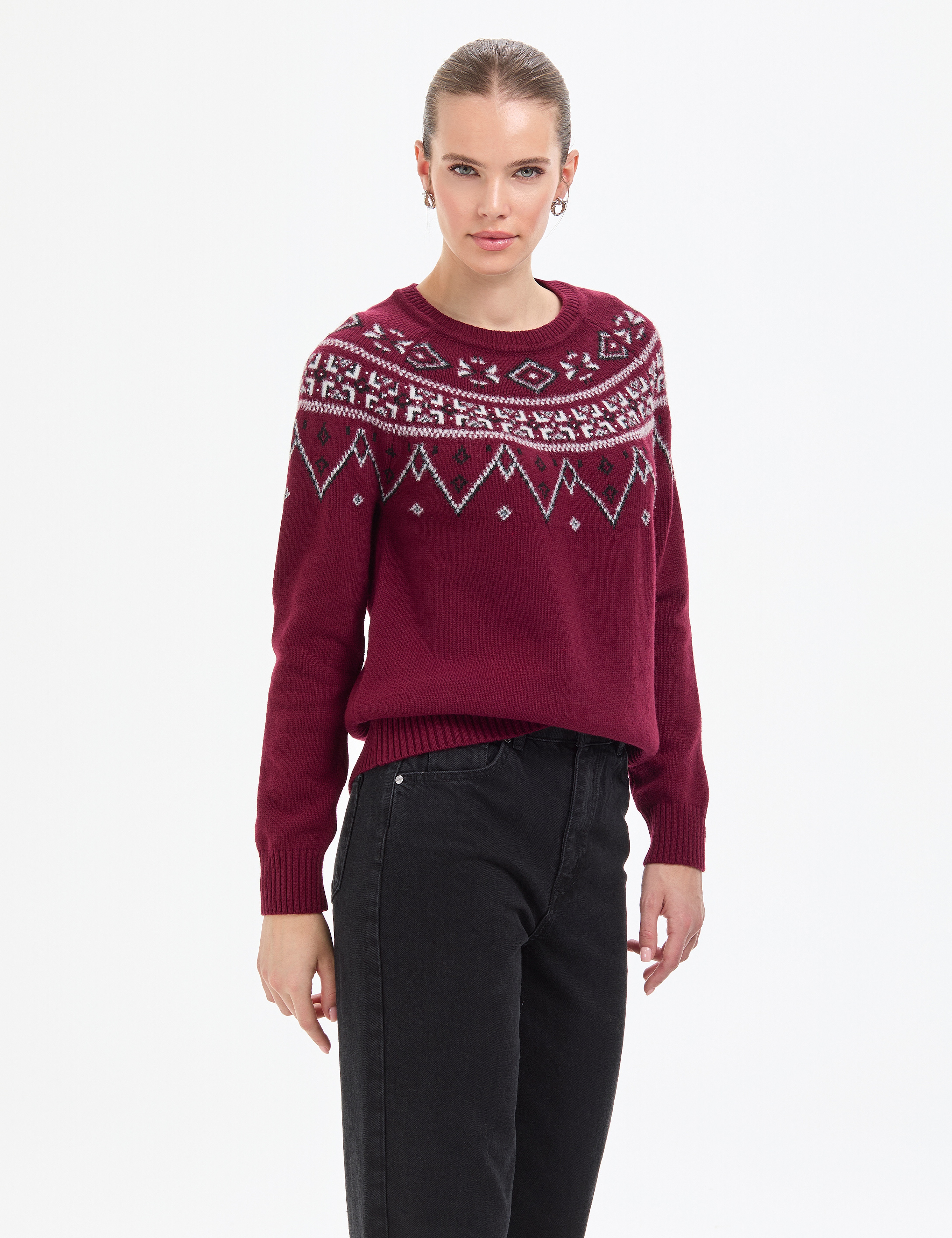 Vişne Slim Fit Yün Karışımlı Kazak