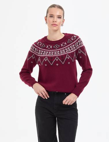 Vişne Slim Fit Yün Karışımlı Kazak