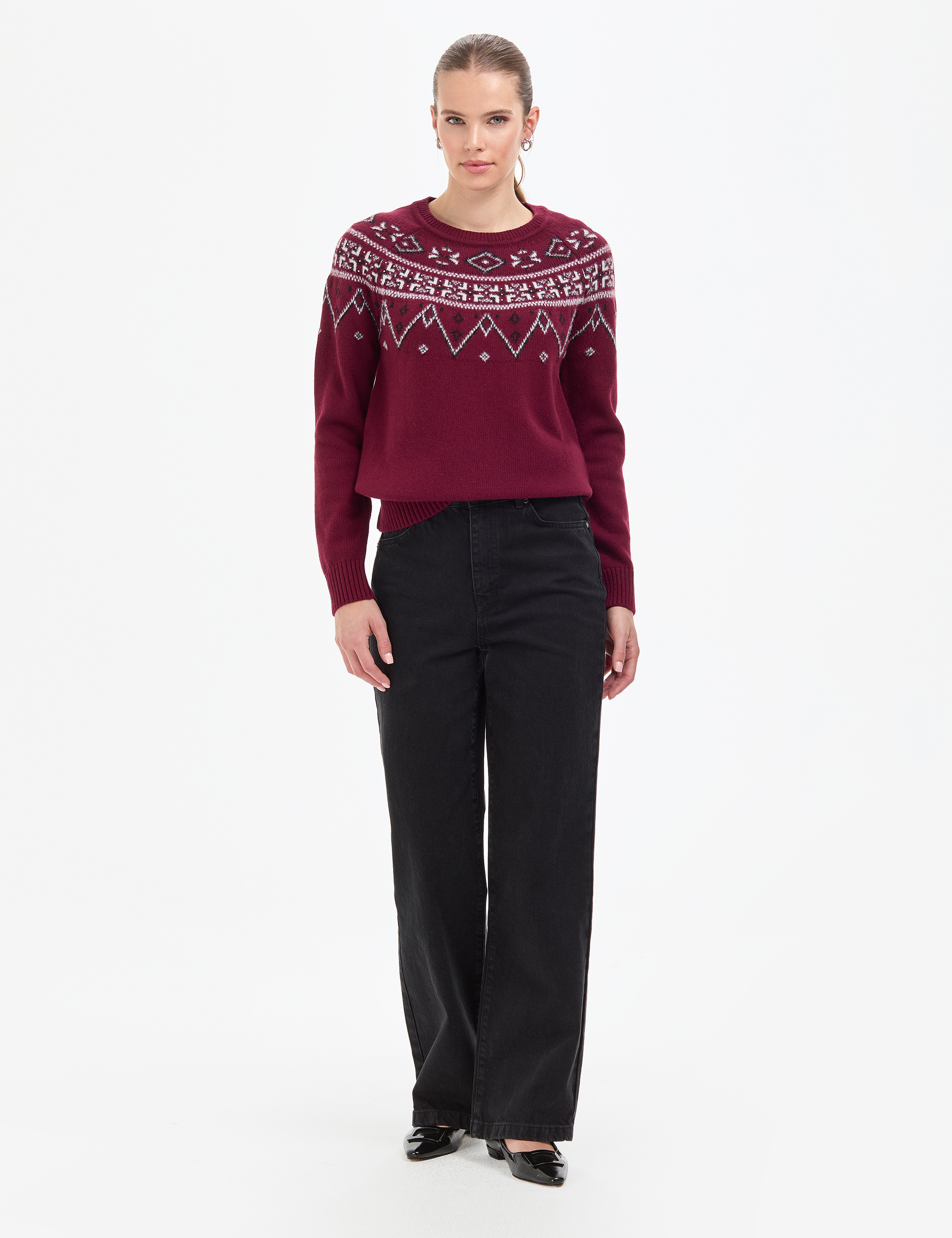 Vişne Slim Fit Yün Karışımlı Kazak