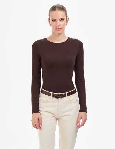 Kahverengi Slim Fit Örme Bluz
