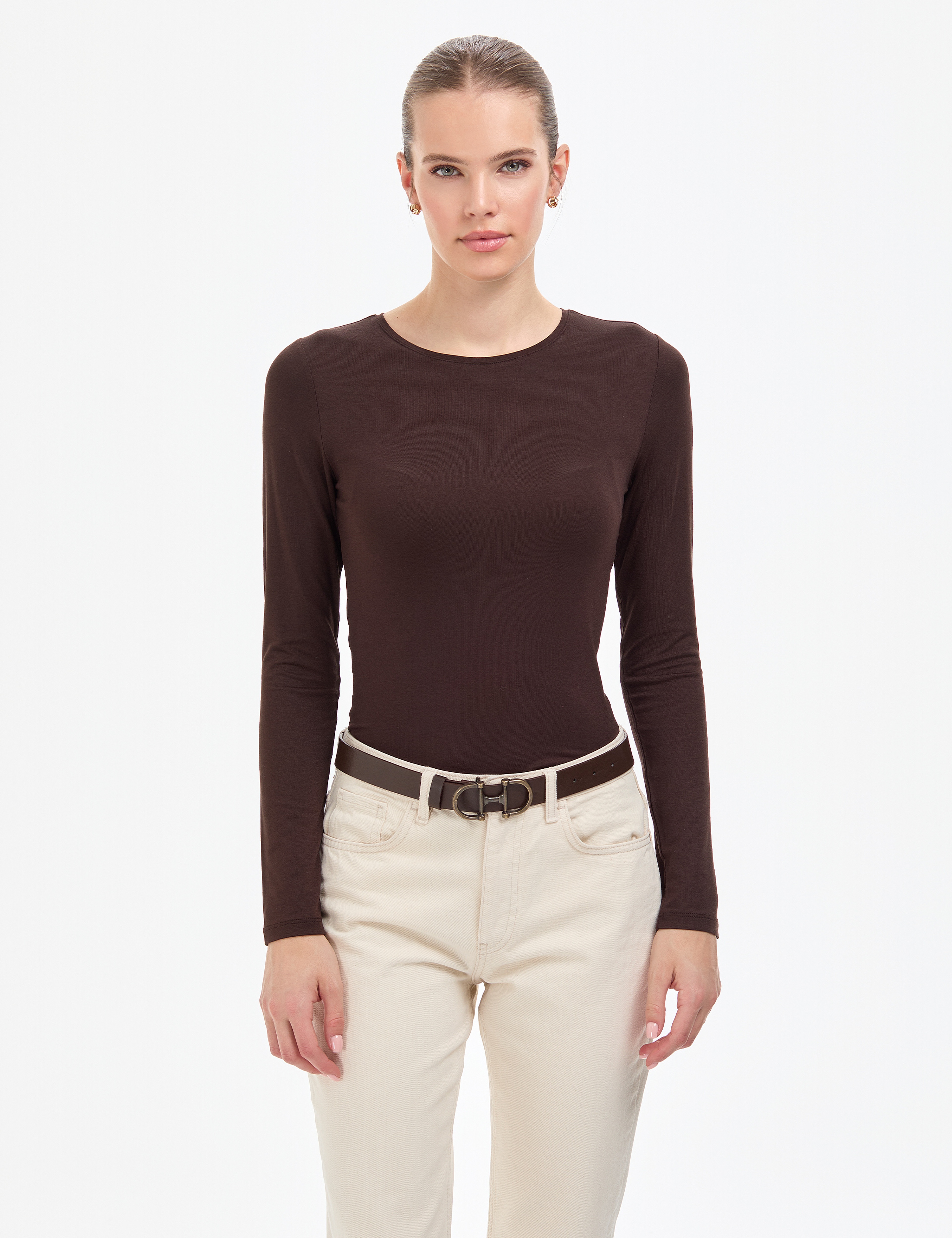 Kahverengi Slim Fit Örme Bluz - Image 1