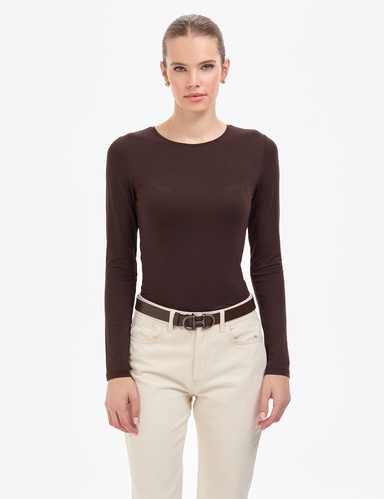 Kahverengi Slim Fit Örme Bluz