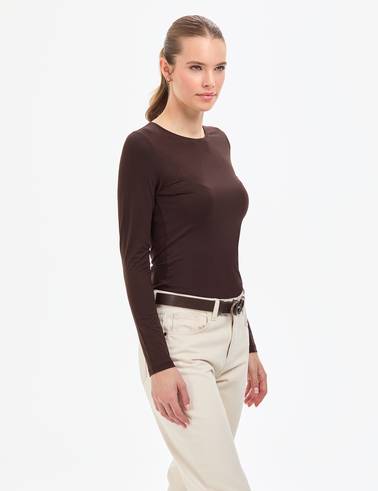 Kahverengi Slim Fit Örme Bluz