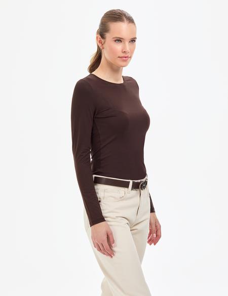 Kahverengi Slim Fit Örme Bluz - 50317061032