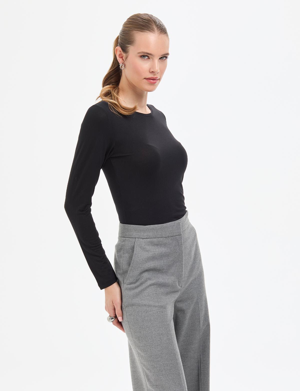 Siyah Slim Fit Örme Bluz - 50317061027