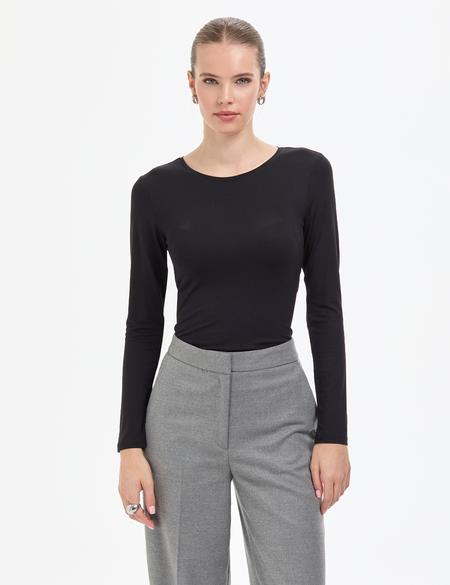 Siyah Slim Fit Örme Bluz - 50317061027