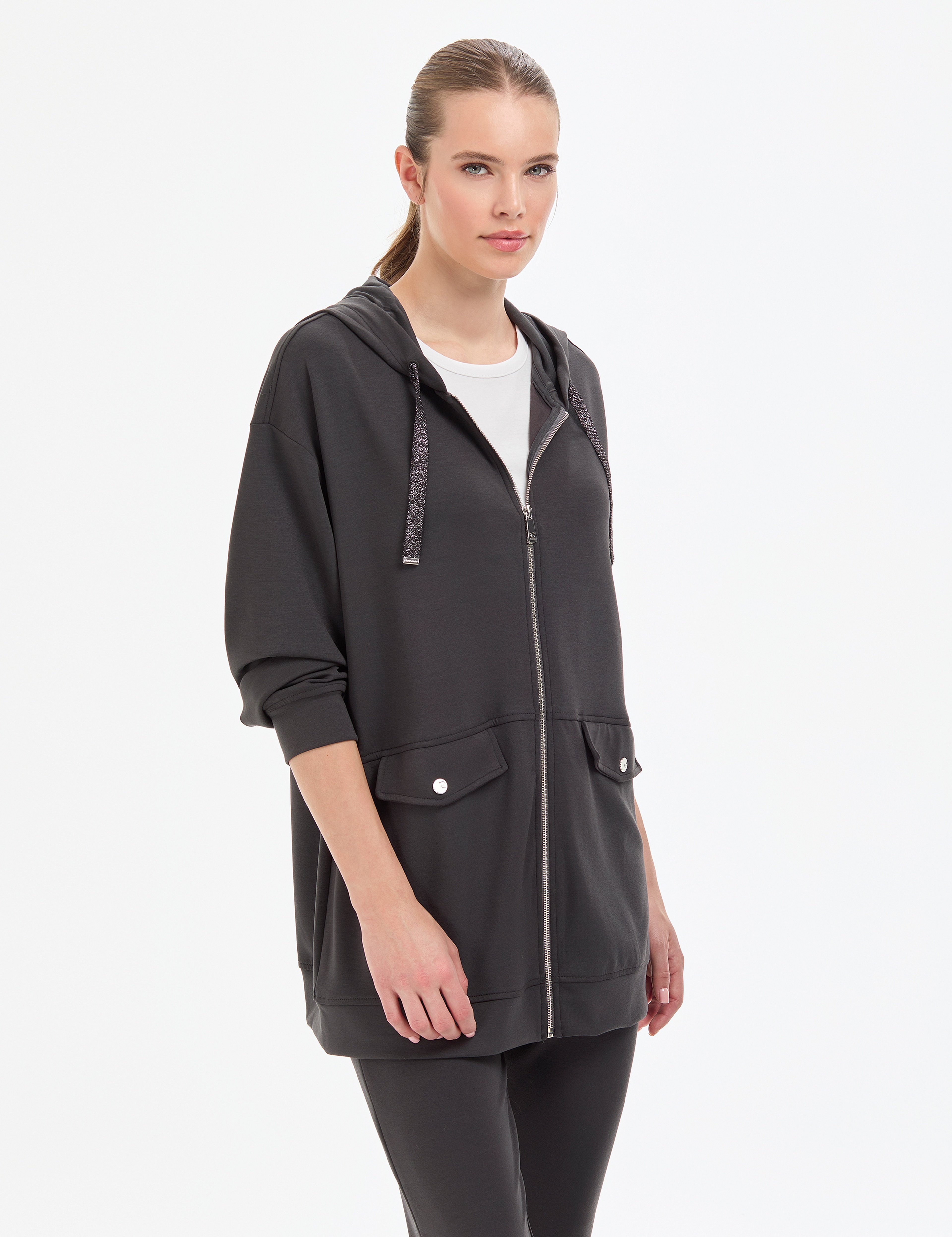 Antrasit Oversize Örme Hırka - Image 3