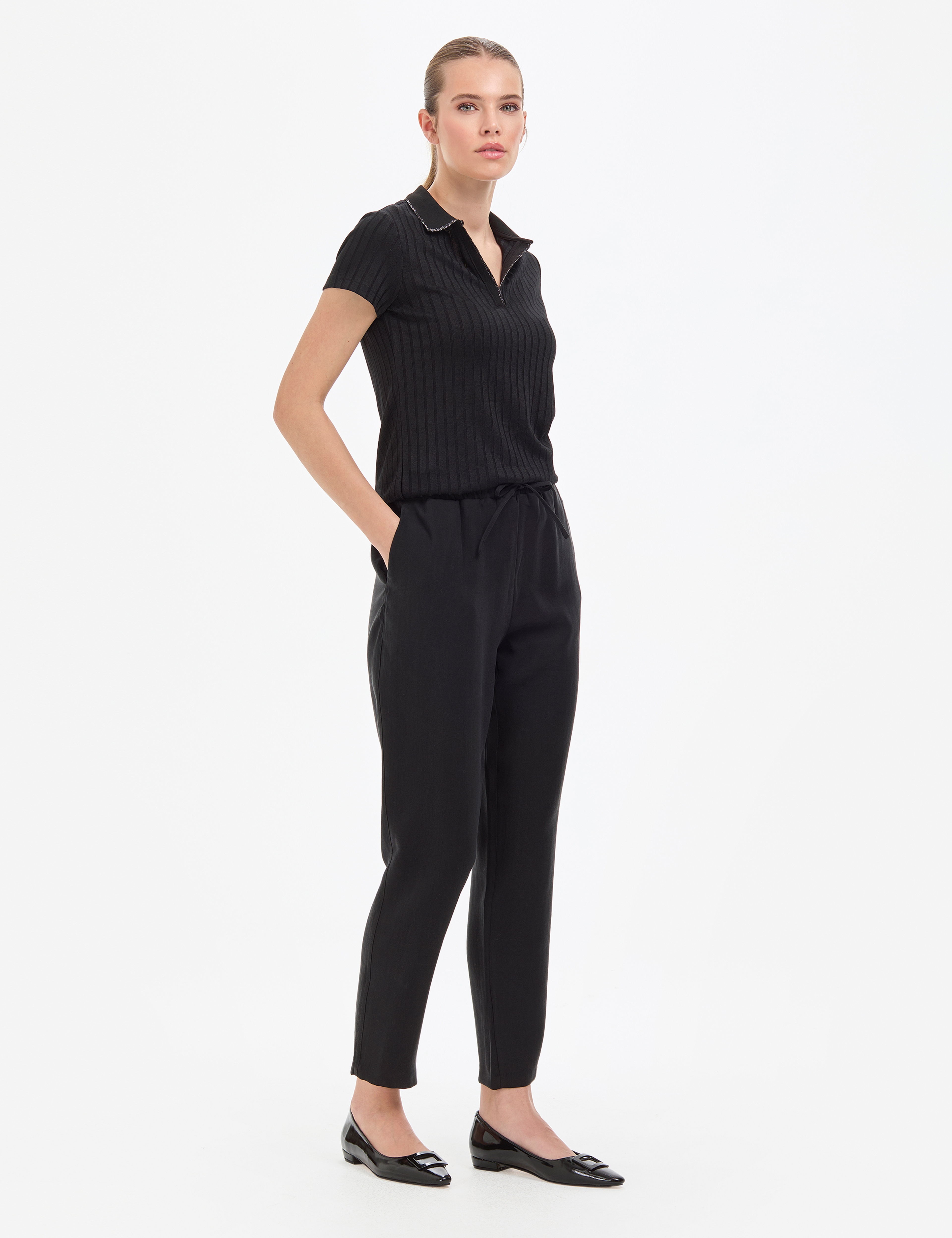 Siyah Carrot Fit Kanvas Pantolon - Image 3