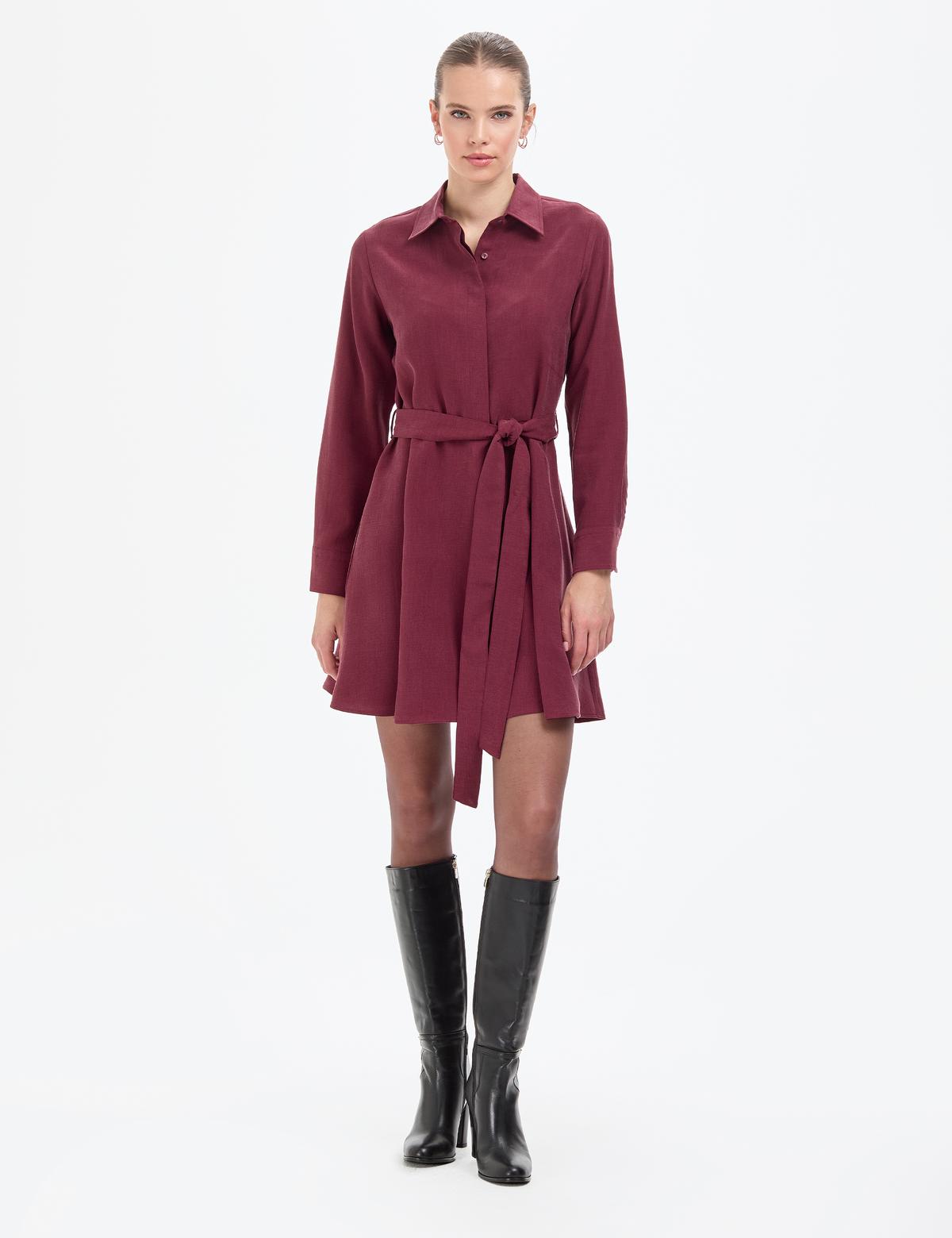 Bordo Comfort Fit Dokuma Elbise