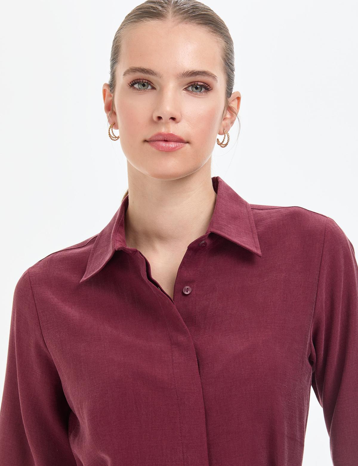 Bordo Comfort Fit Dokuma Elbise - 50318786010