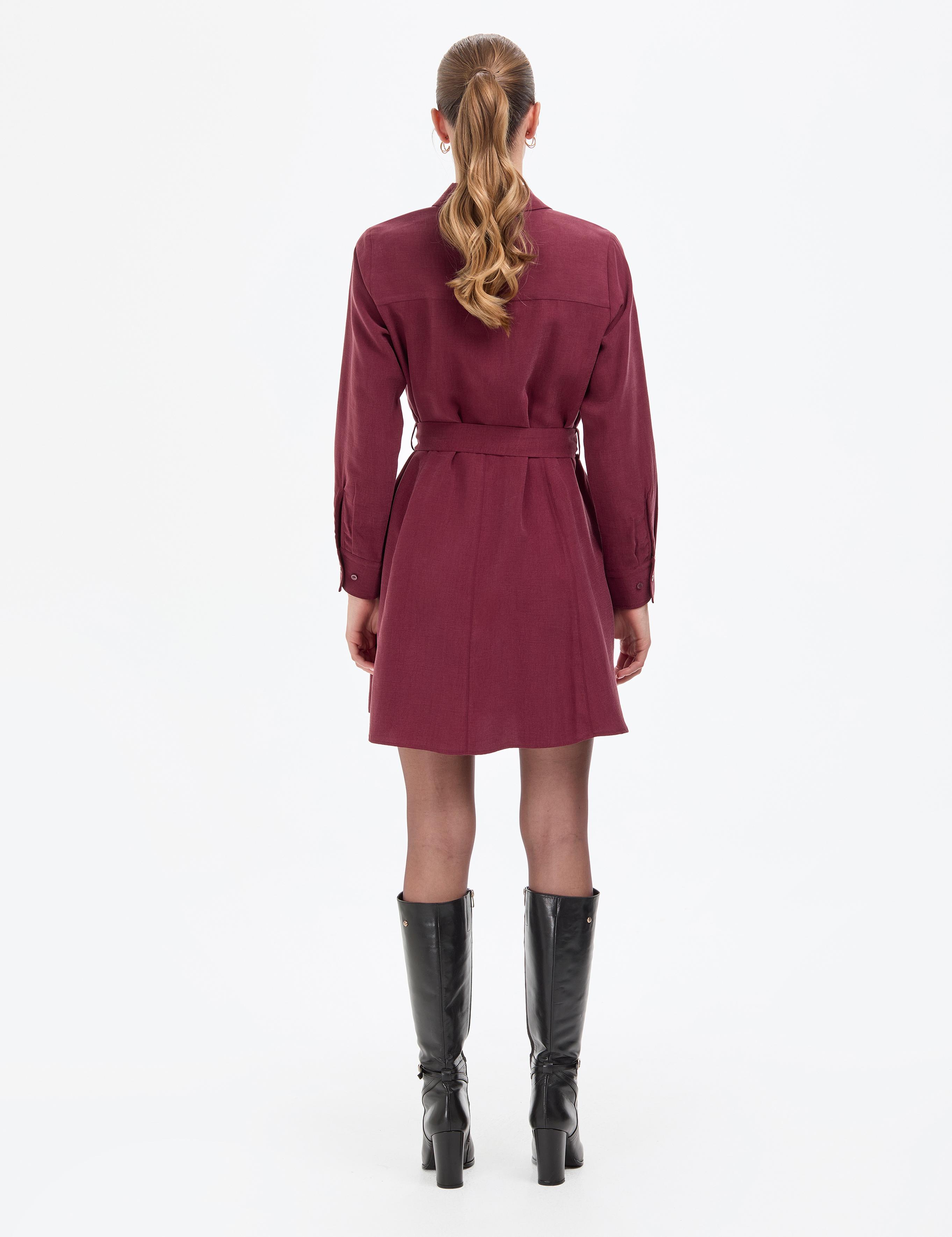 Bordo Comfort Fit Dokuma Elbise