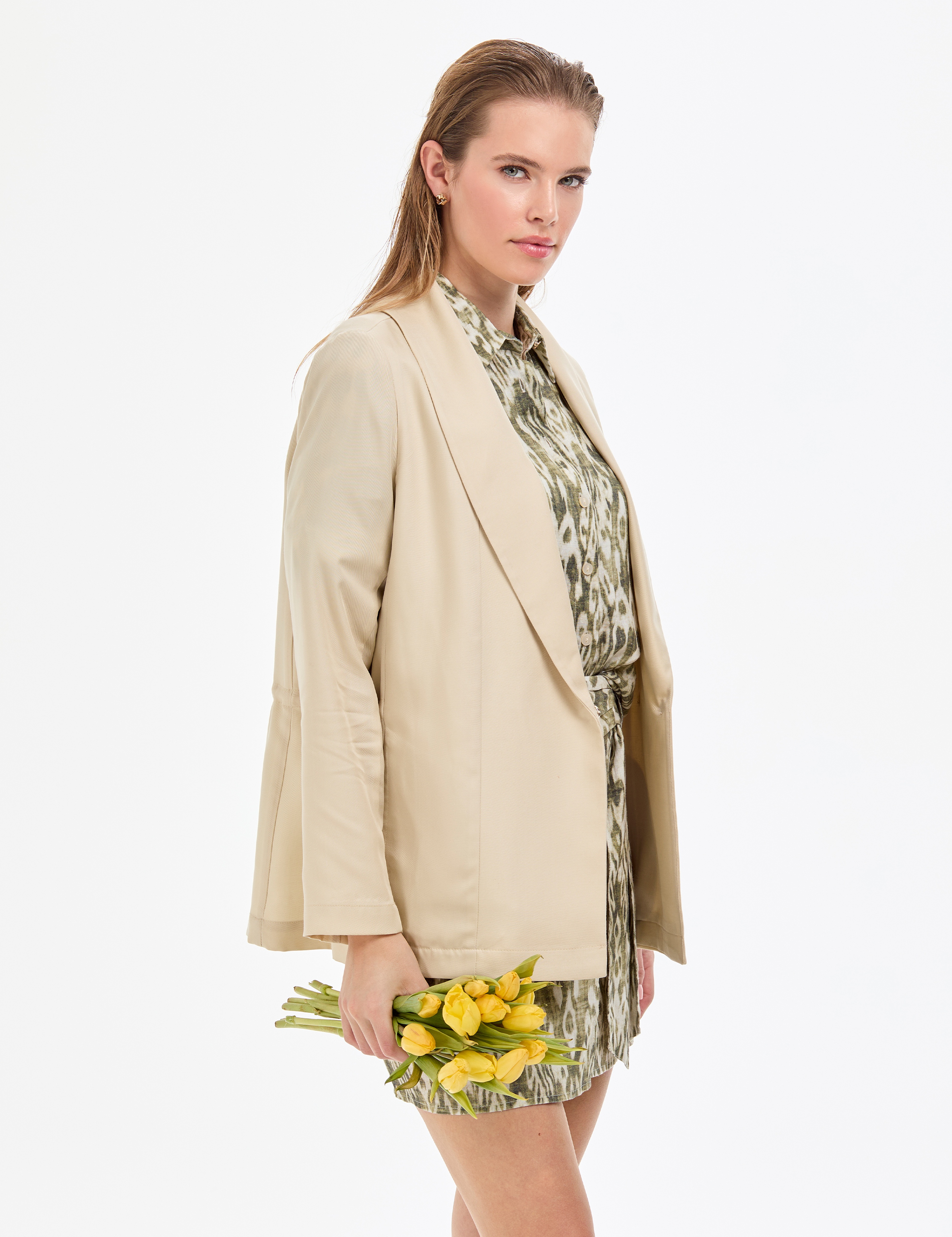 Krem Regular Fit Ceket - Image 3