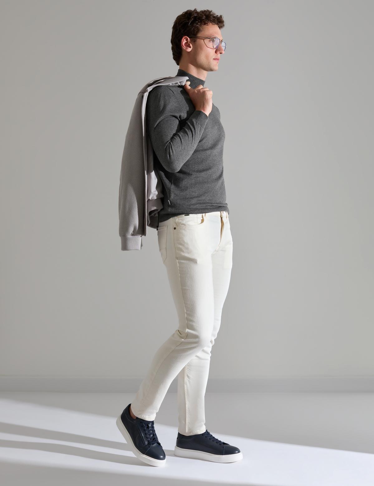 Antrasit Melanj  Slim Fit Yarım Balıkçı Yaka Basic Triko Kazak