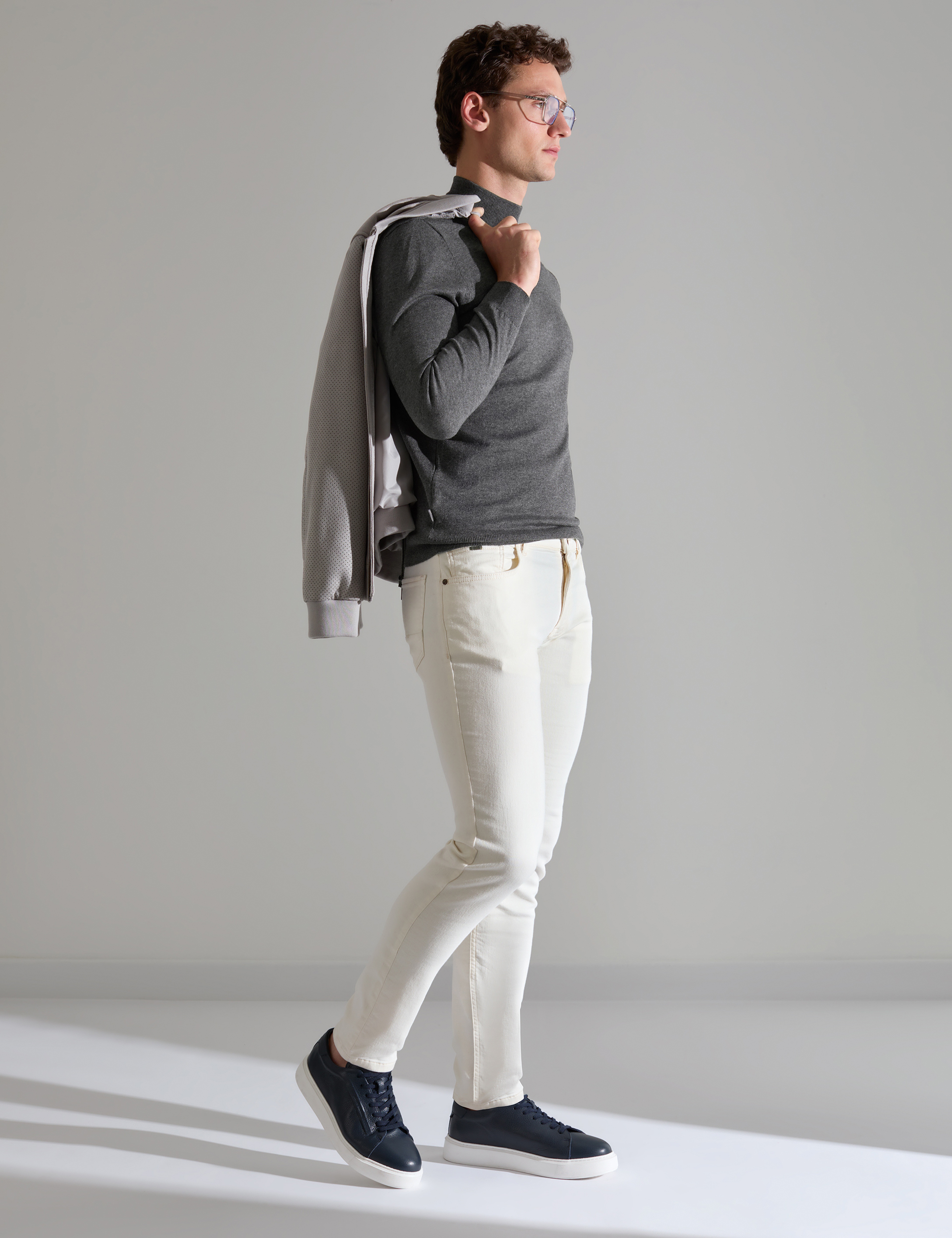 Antrasit Melanj  Slim Fit Yarım Balıkçı Yaka Basic Triko Kazak - Image 1