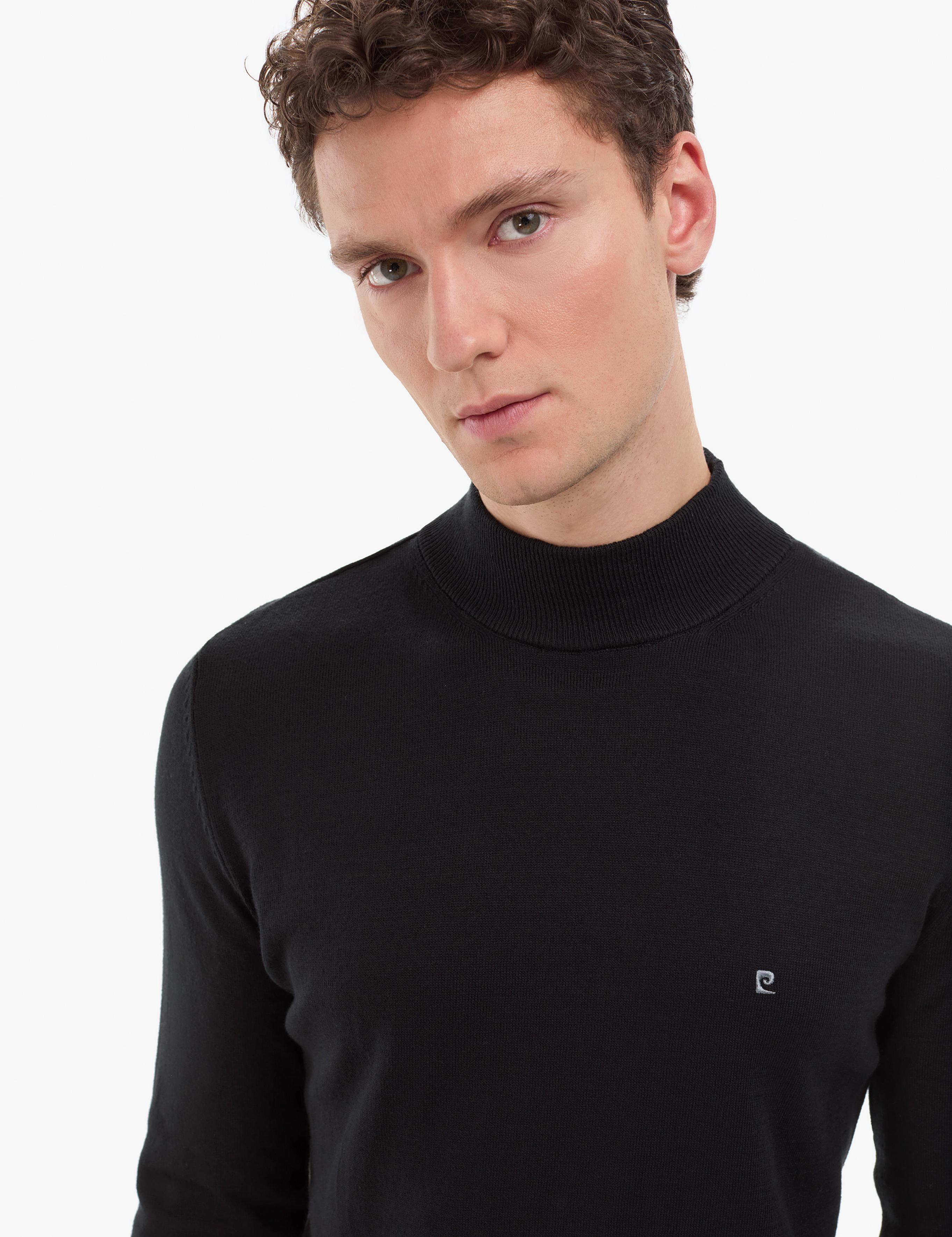 Siyah Slim Fit Yarım Balıkçı Yaka Basic Triko Kazak