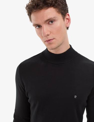 Siyah Slim Fit Yarım Balıkçı Yaka Basic Triko Kazak