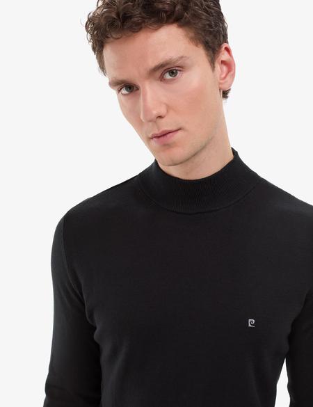 Siyah Slim Fit Yarım Balıkçı Yaka Basic Triko Kazak - 50314176018