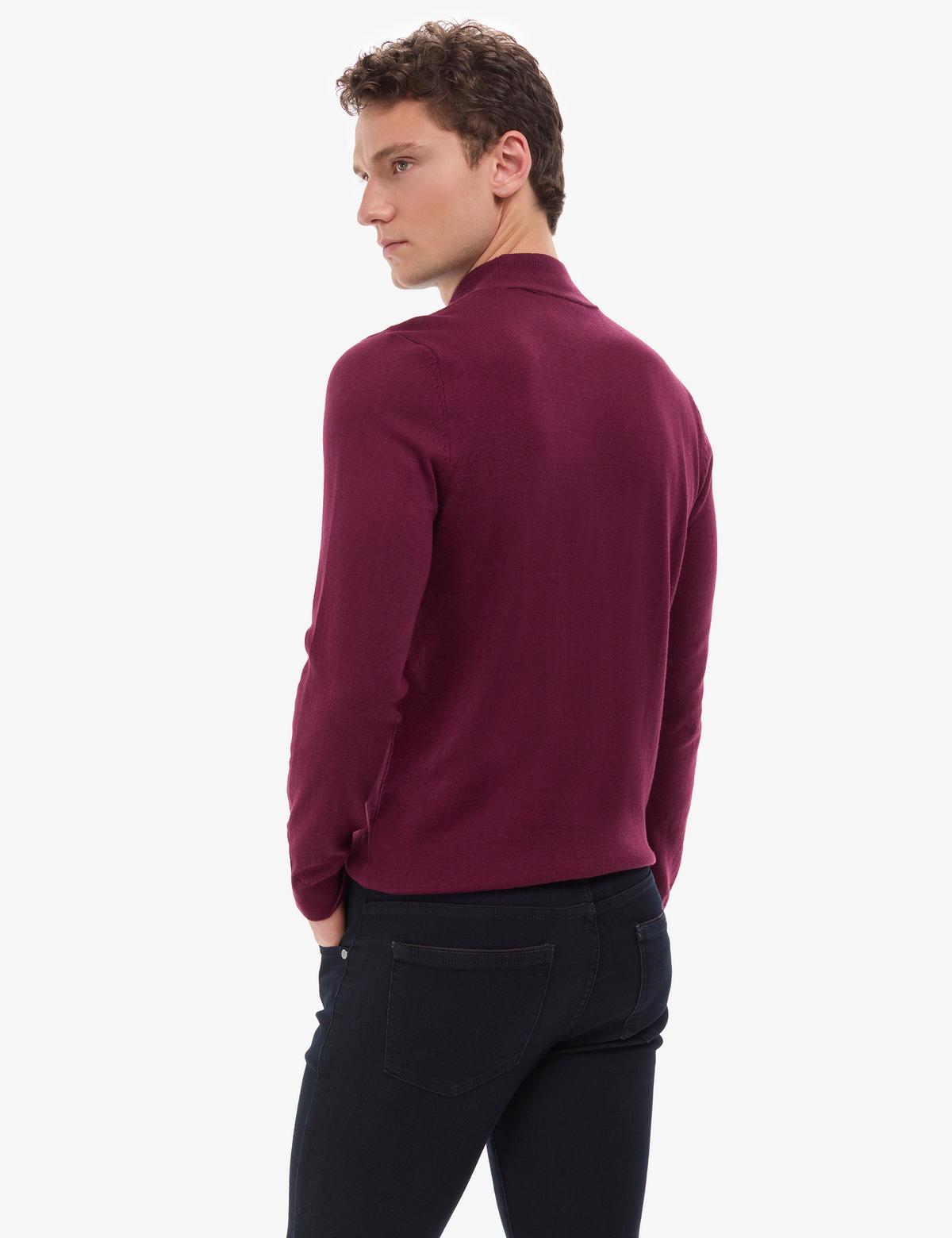 Bordo Slim Fit Yarım Balıkçı Yaka Basic Triko Kazak - 50314176138