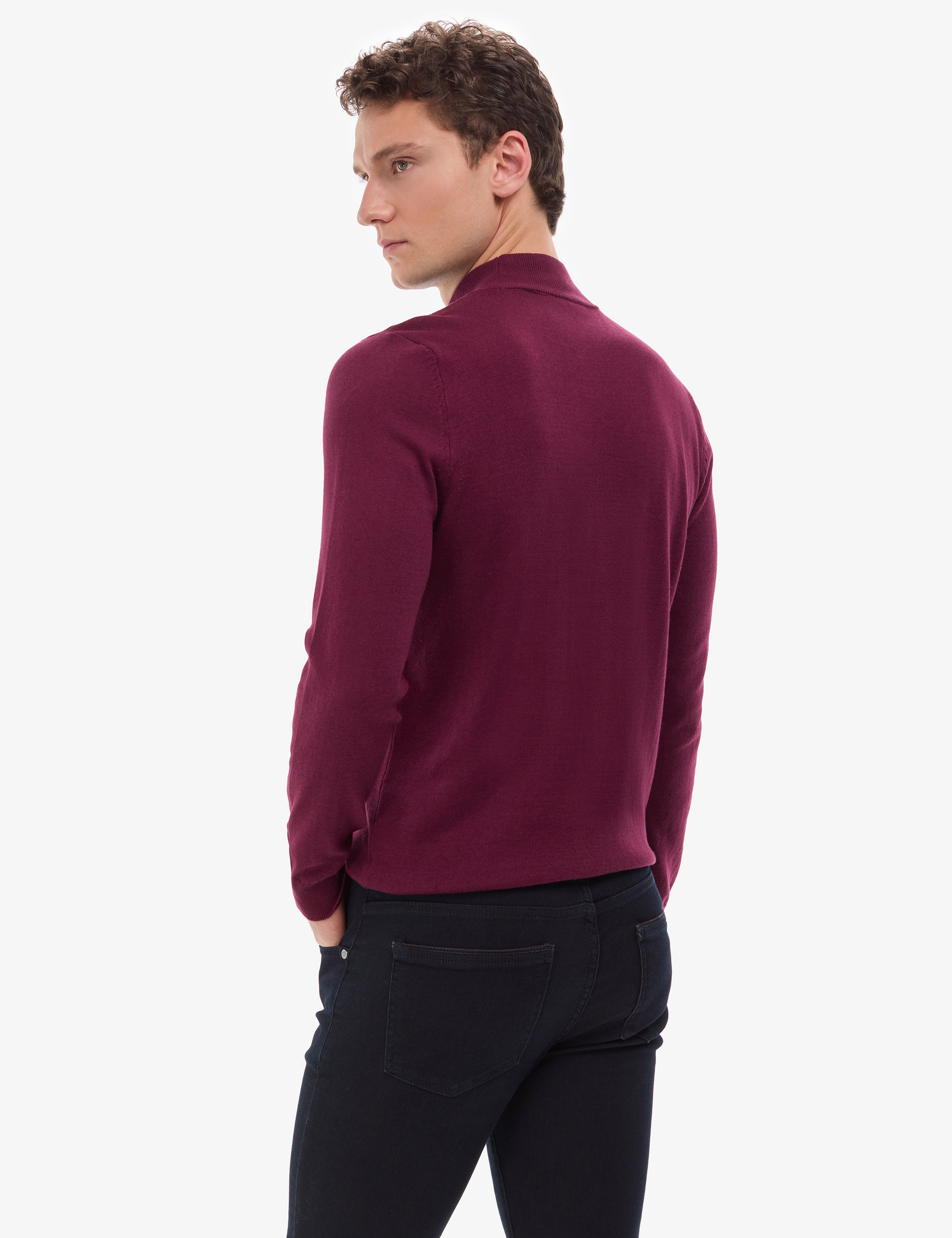 Bordo Slim Fit Yarım Balıkçı Yaka Basic Triko Kazak - Image 6