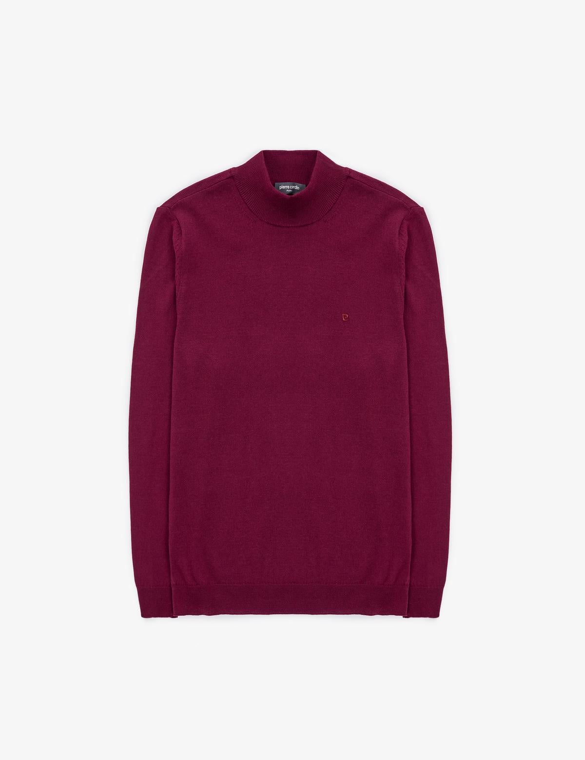 Bordo Slim Fit Yarım Balıkçı Yaka Basic Triko Kazak - 50314176138