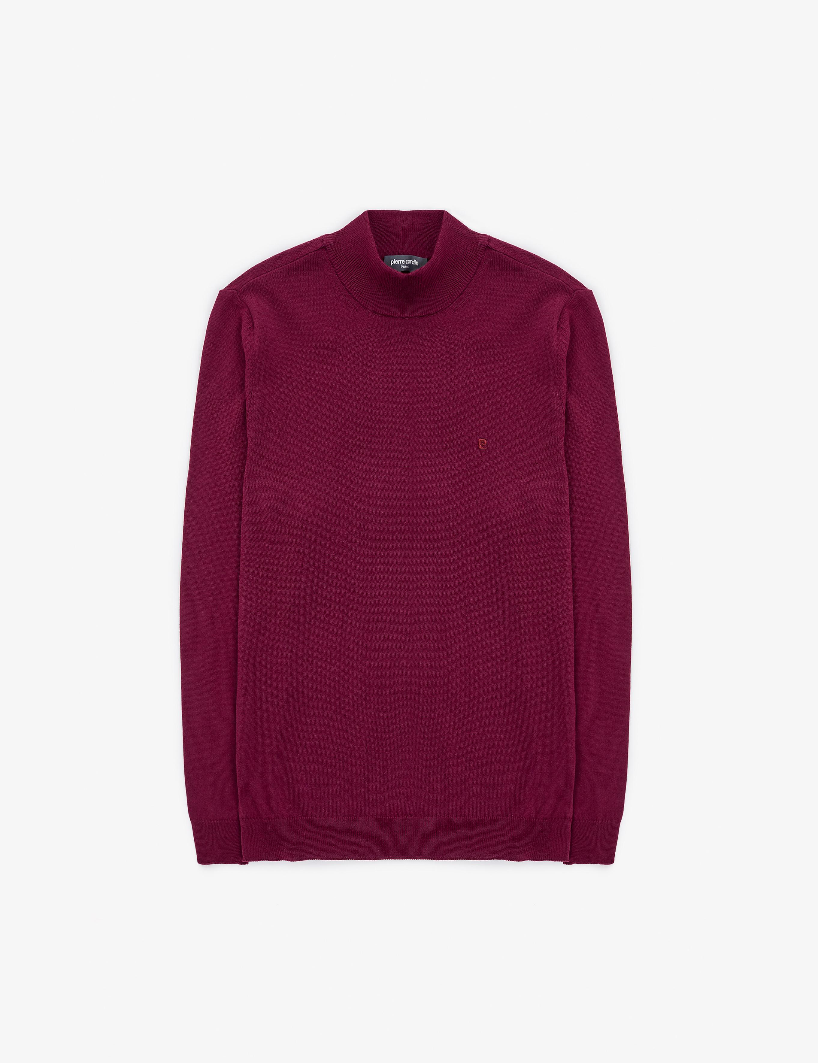 Bordo Slim Fit Yarım Balıkçı Yaka Basic Triko Kazak