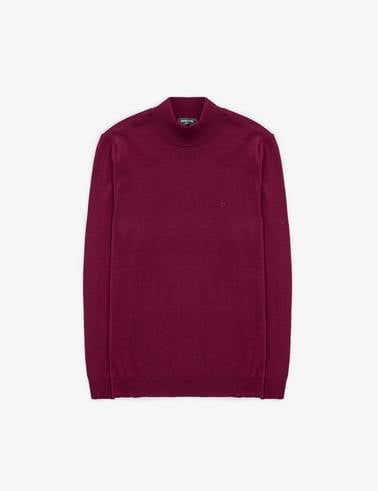 Bordo Slim Fit Yarım Balıkçı Yaka Basic Triko Kazak