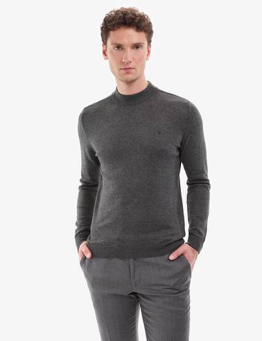 Antrasit Melanj  Slim Fit Çeyrek Yaka Basic Triko Kazak