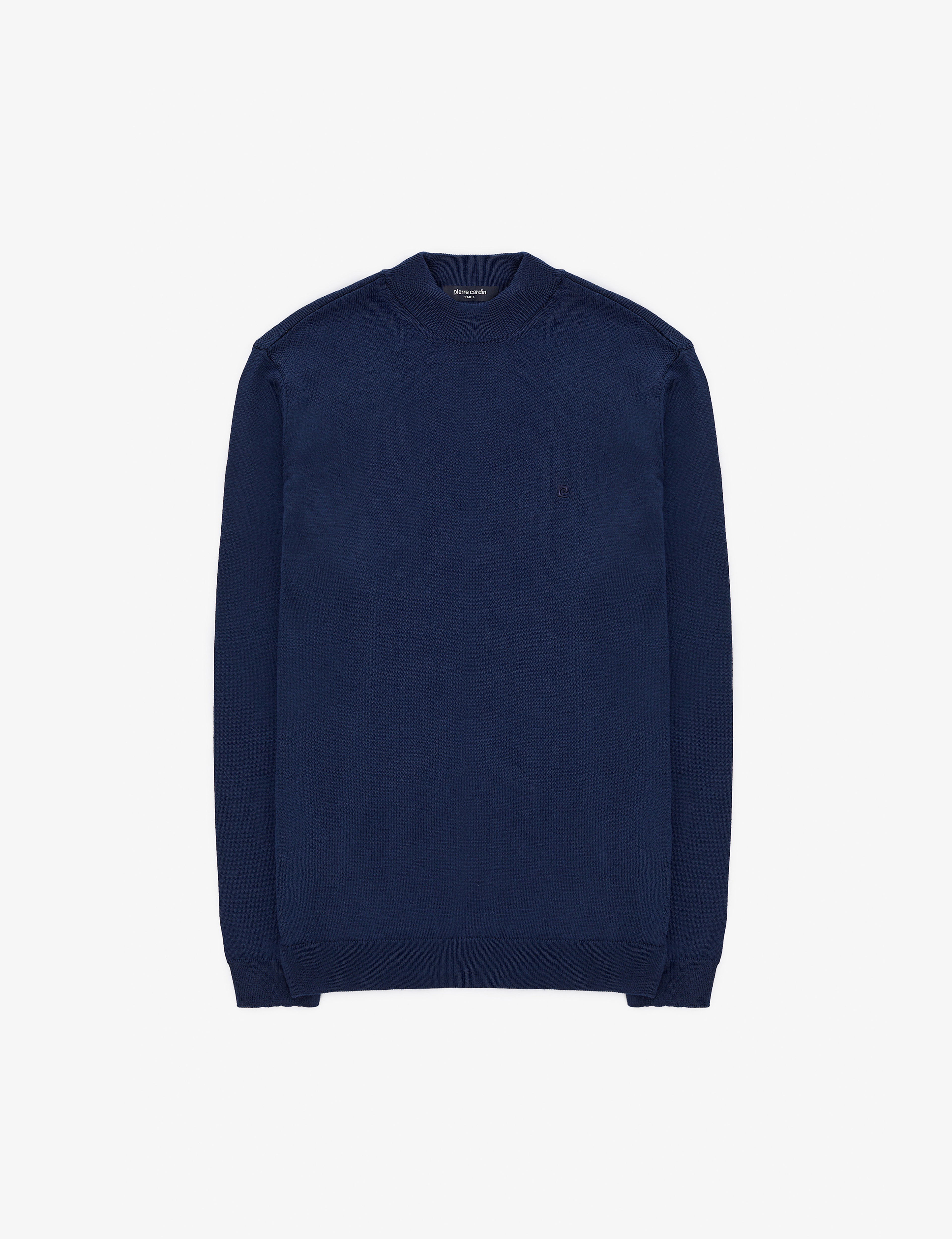 Açık Lacivert Slim Fit Çeyrek Yaka Basic Triko Kazak