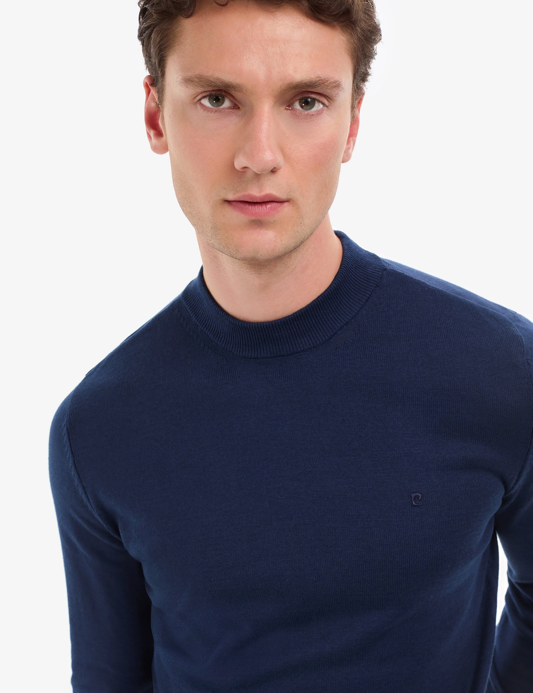 Açık Lacivert Slim Fit Çeyrek Yaka Basic Triko Kazak